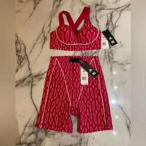 Adidas x Ivy Park Pink Monogram Sports Bra and Biking Short Set